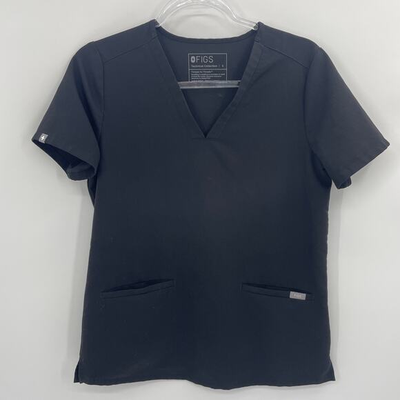 FIGS Womens Casma Three Pocket Scrub Top Size S Black Short Sleeve FW1100 - Picture 1 of 6